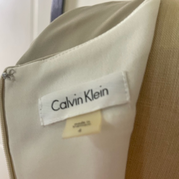 Calvin Klein Cream and Taupe Scuba Color Block Knee Dress - Picture 9 of 10